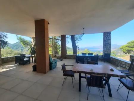 Muğla Dalyan Gökbelde Sea View, Swimming Pool, 1800 M2 Land 2 1 Furnished Stone House For Sale
